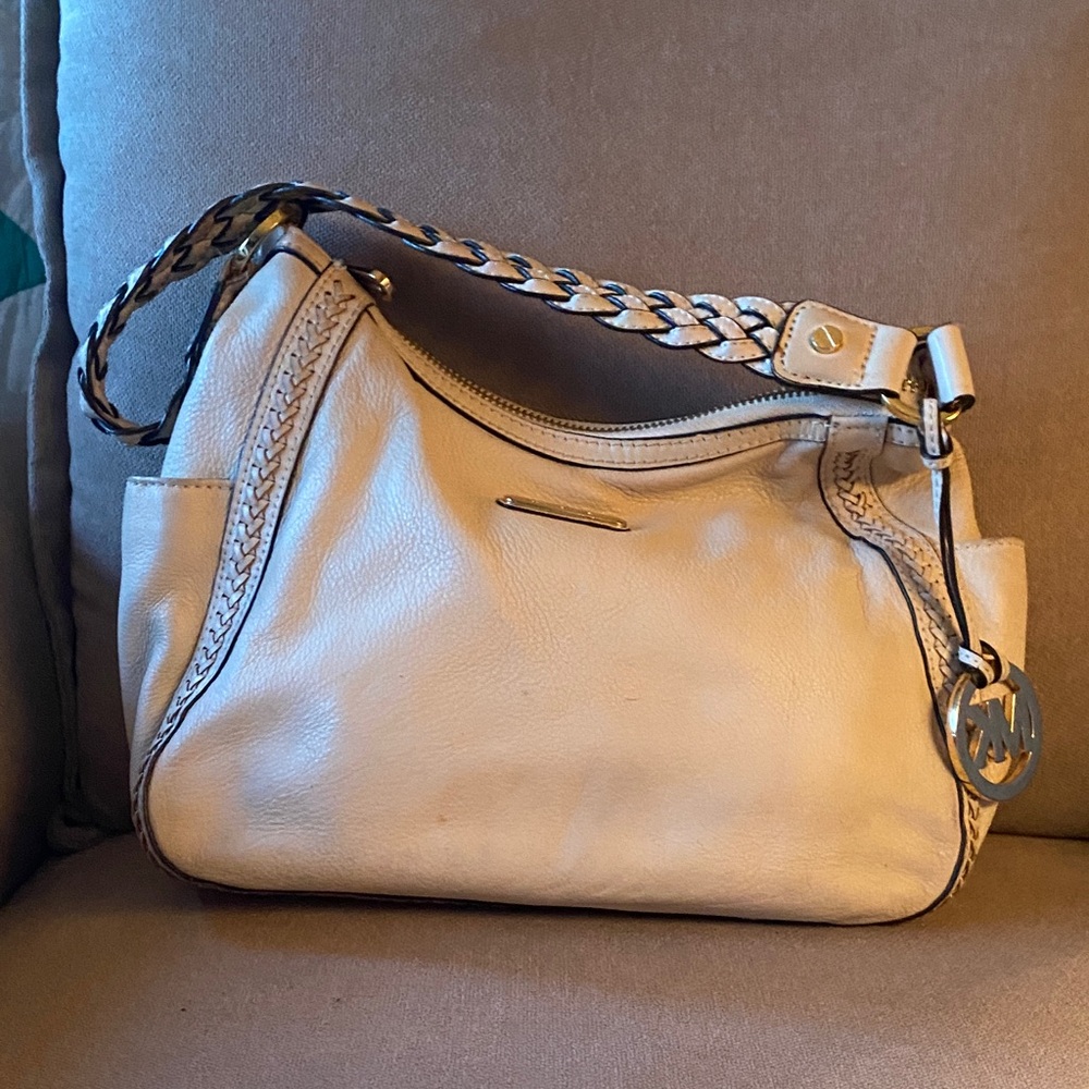 Michael Kors Beige Leather Shoulder Bag with Braided Strap